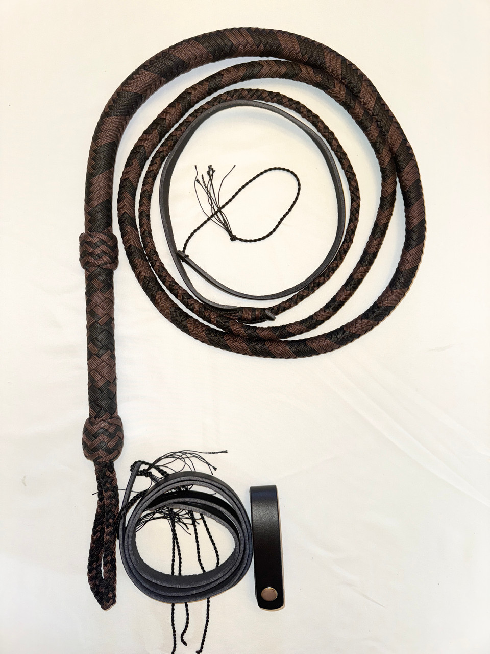 Paracord Black & Brown Bull Whip, 4ft-12ft | EPT Bull Ropes