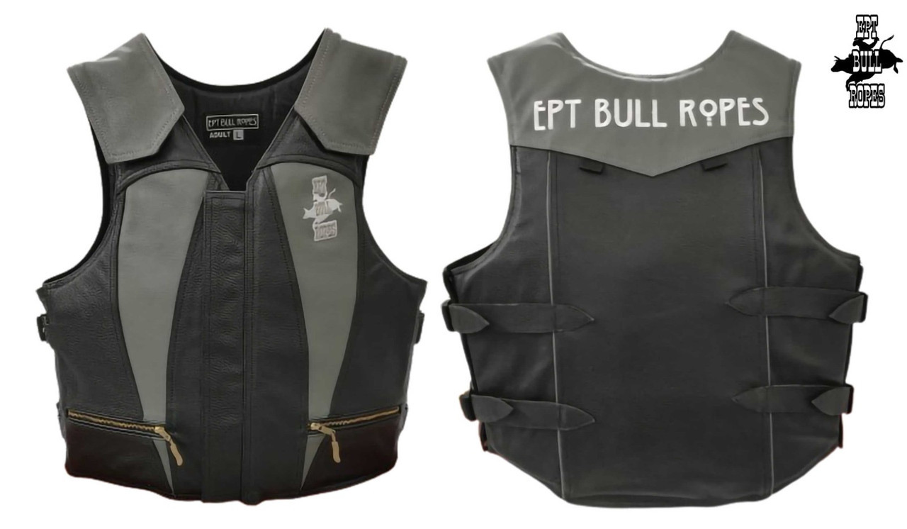 Premium Leather Bull Riding Vest - Black/Grey - Adult Small