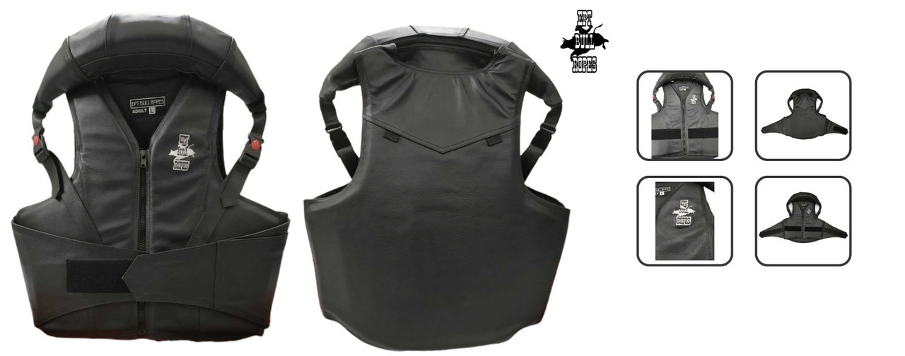 Gilet D'Équitation Pour Enfants En Cuir Noir - Style Taureau Avec Bretelles De Cou - Marque EPT