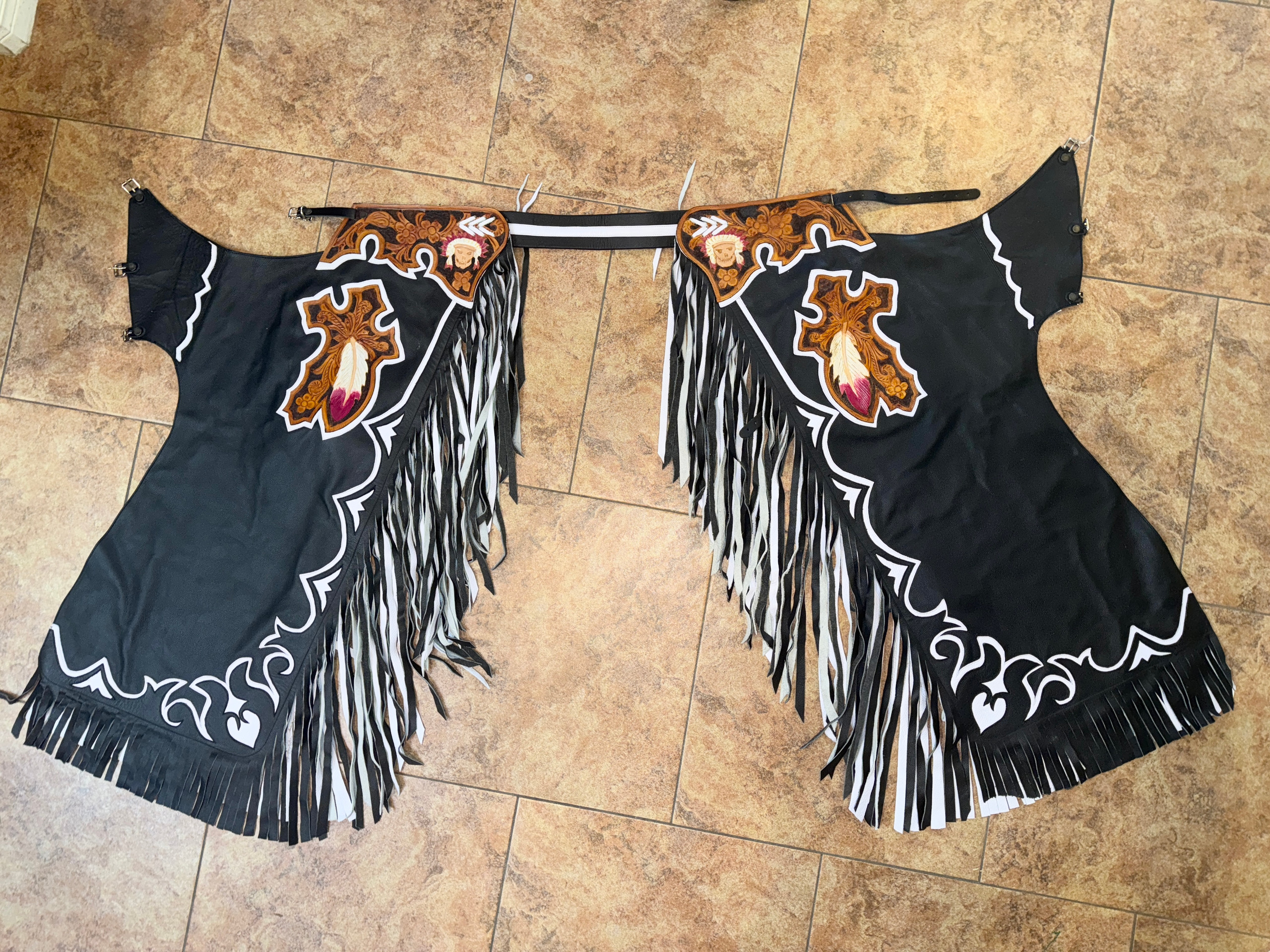 Bull Riding Pro Rodeo Chaps cuir de vachette adulte