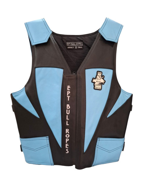 EPT v3.0 light blue and black full-grain leather adult bull riding vest
