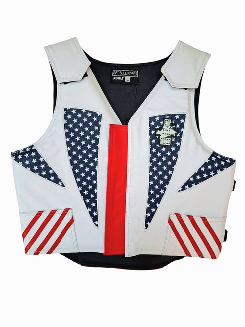 Front view of EPT Bull Riding Vest v3.0 Patriot Colored leather, adult size S–XL"