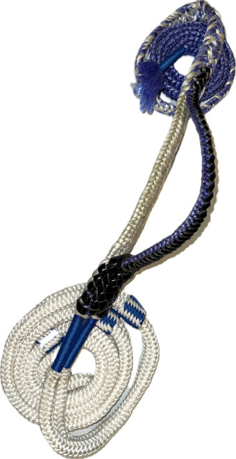White Double Braid body on Purple Poly Tail - American Jr Bull Ropes 9x7 LH 3/4" x 3/4" Half Lace-Half Skip 14'