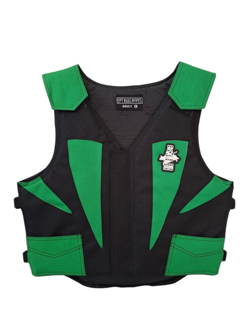 Green and black adult bull riding vest by EPT Bull Ropes