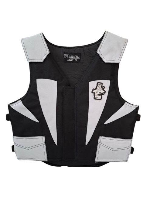 White and black adult bull riding vest by EPT Bull Ropes