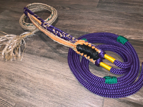 Purple Nylon on Tan Poly Pro Bull Ropes  9/7 RH 3/4" x 3/4"