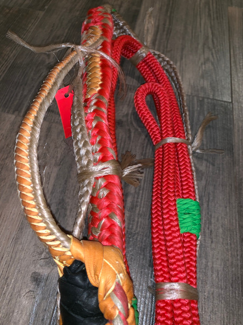 Red Nylon on Tan Poly Pro 9/7RH - 7/8' x 3/4" EPT Bull Ropes - Riding Rodeo Rider - 16'