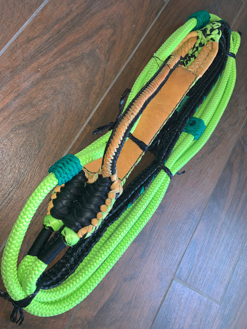 2" Off Set Lime Green Nylon on Black Poly Pro 9/7 LH 3/4" x 3/4" EPT Bull Ropes - 16'