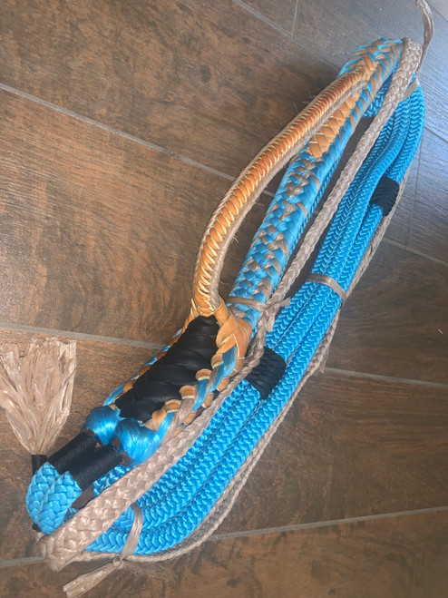 Turquoise Nylon & Tan Poly Jr Bull 9/7 RH- 3/4"x 3/4" EPT Bull Rope