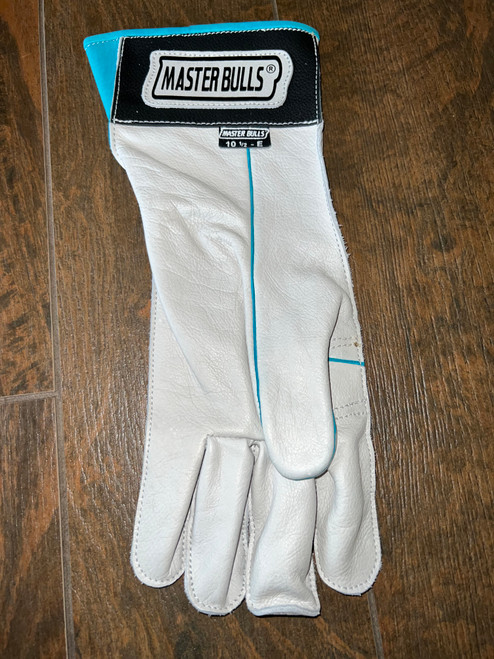 Bull Riding Glove Adult Left Hand - Brazilian Made-  Master Bulls White & Turquoise