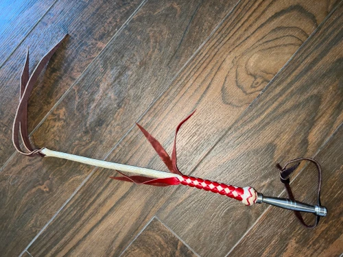 quirt hand braided red leather hard 8 ply w steel handle whip horse tack 21"