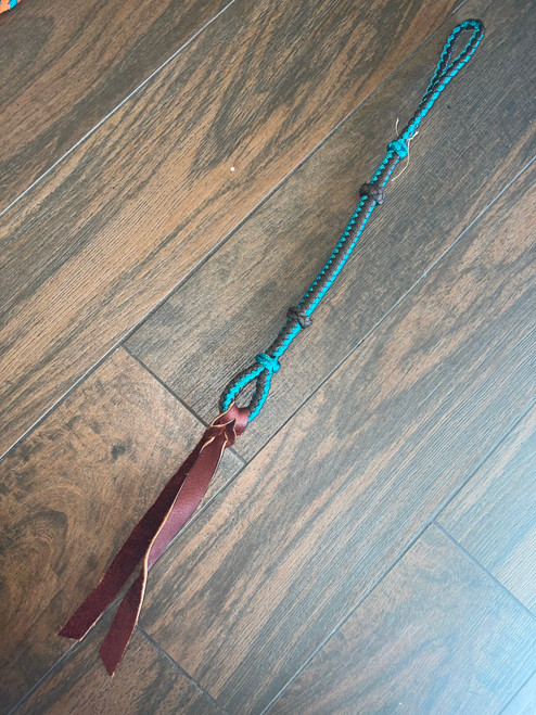 quirt hand braided paracord brown & turquoise soft quirt whip horse tack 17" EPT