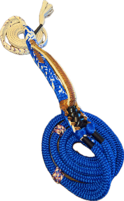 Mini Bull Patriot Rope - Blue Nylon On White Poly Mini Bull 9/7 RH or LH - 3/4 x 3/4 Bull Riding Rope - 12 Feet