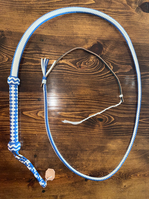 Bull Whip - Blue & White Paracord Nylon on Leather 16 Ply -  6ft Handmade