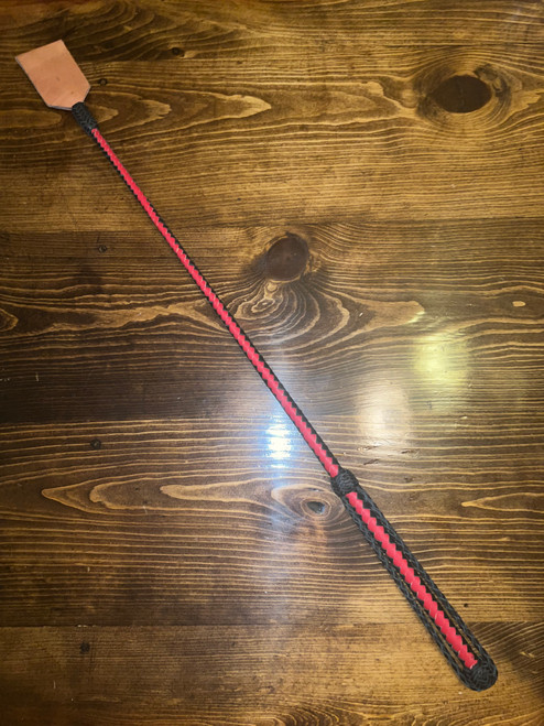 Horse Riding Crop Whip Bat -  Hand Braided Red & Black Leather  EPT Tack 30"