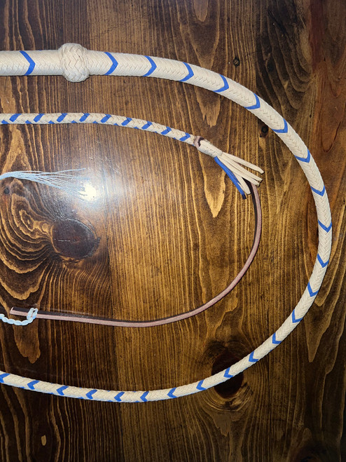 Bull Whip - Tan & Blue Paracord Nylon on Leather 16 Ply - 8ft Handmade