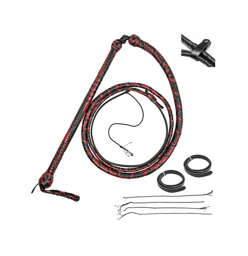 Leather Red And Black Stock whip with extras