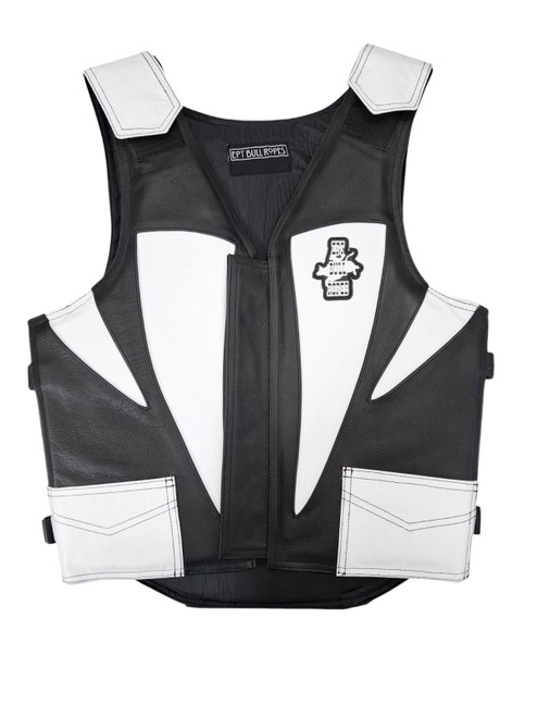 Black & White Leather EPT Bull Riding Youth Vest