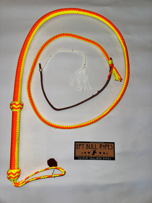 Bull Whip - Yellow & Orange Paracord Nylon on Leather 16 Ply - 8ft Handmade