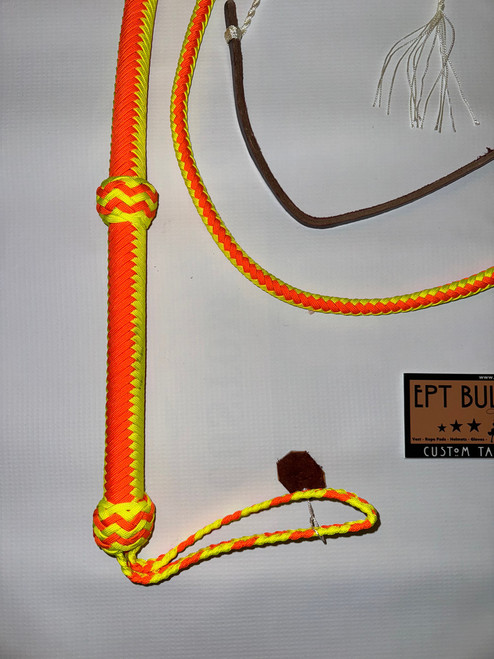 Bull Whip - Yellow & Orange Paracord Nylon on Leather 16 Ply - 5ft Handmade