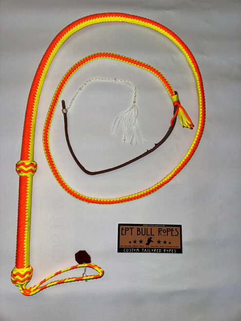 Bull Whip - Yellow & Orange Paracord Nylon on Leather 16 Ply - 4ft Handmade