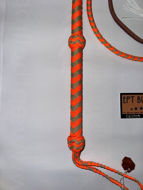 Bull Whip - Tan & Orange Paracord Nylon on Leather 16 Ply - 5ft Handmade
