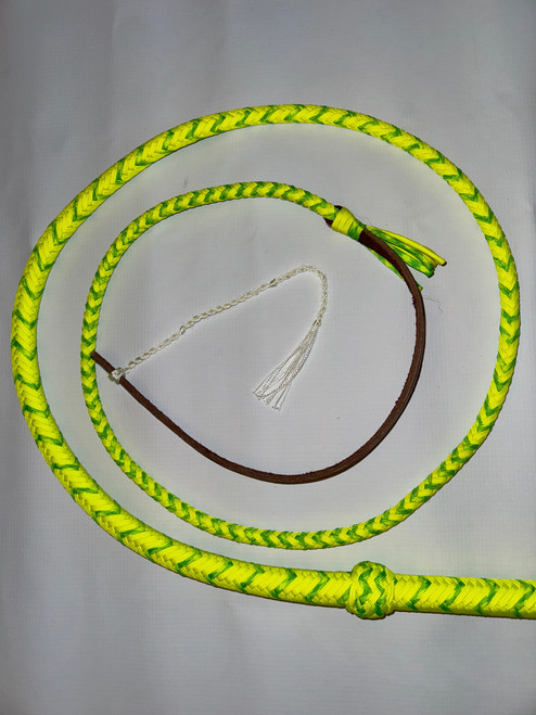 Bull Whip - Yellow & Neon Green Paracord Nylon on Leather 16 Ply - 6ft Handmade