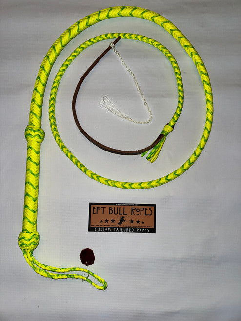 Bull Whip - Yellow & Neon Green Paracord Nylon on Leather 16 Ply - 4ft Handmade