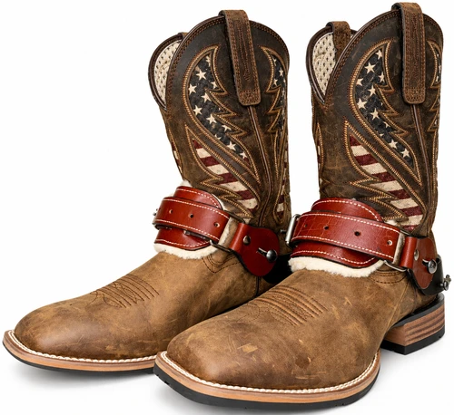 EPT Adult Latigo Leather Bull Riding Spur Straps with Sheep Wool Pads