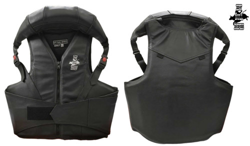EPT black leather adult bull riding vest with protective neck roll
