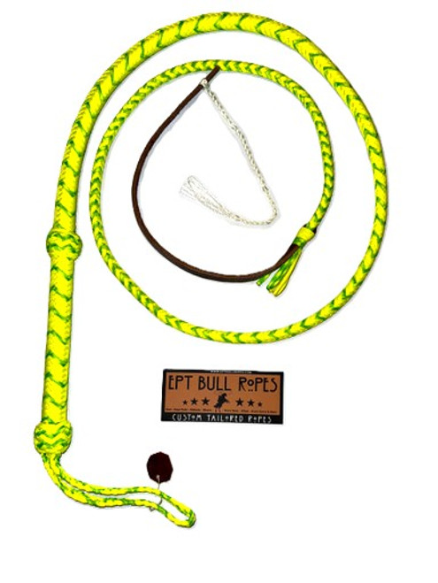 Bull Whip - Yellow & Neon Green Paracord Nylon on Leather 16 Ply - 8ft Handmade