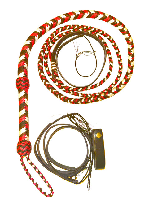 Bull Whip - Black - Brown- White- Red Paracord Nylon on Leather 16 Ply