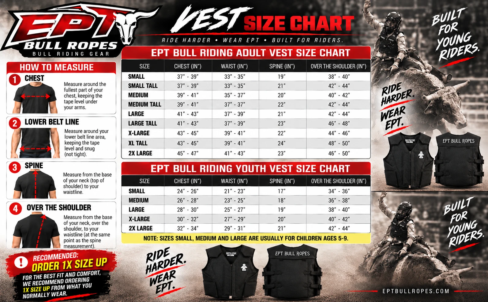 Adult & Youth 2027 Vest Sizing Chart