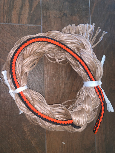Adult Tan Poly Saddle Bronc Rein Black & Orange 6ft - EPT Bull Ropes