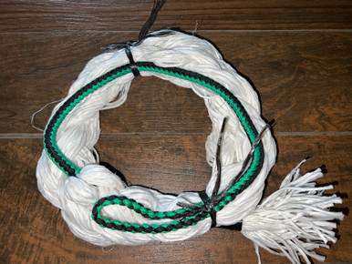 6ft White Poly Bronc Rein -Black/Kelly Green- EPT Bull Ropes