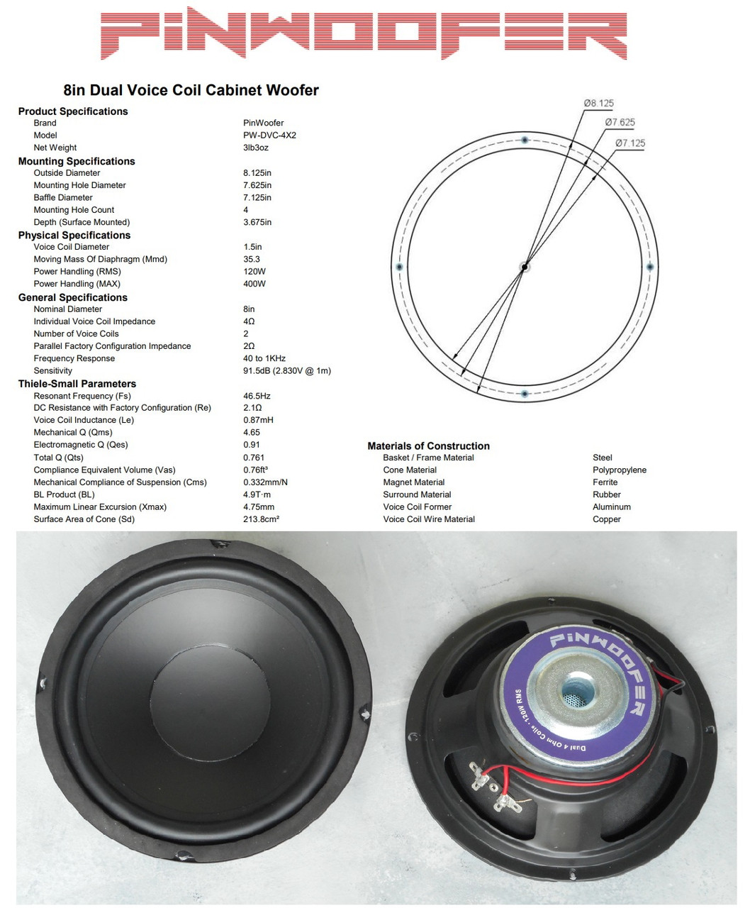 PinWoofer 4in 8in Stern Spike-1, SAM and Whitestar Upgraded