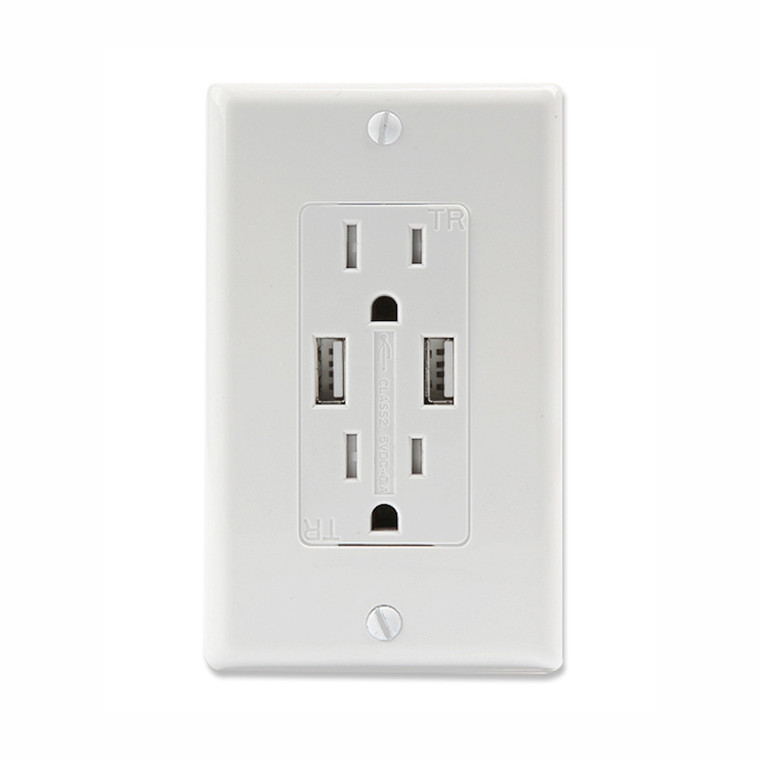 Dual 3.4A USB Charger w/ 15A Duplex Tamper Resistant Receptacle