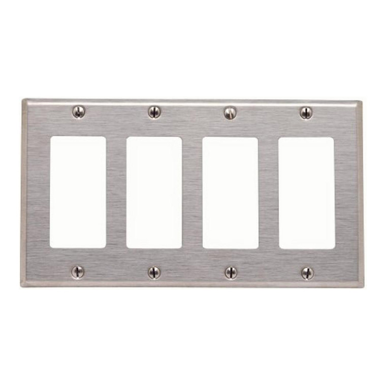 4-Gang Decorator Wall Plate, Stainless Steel