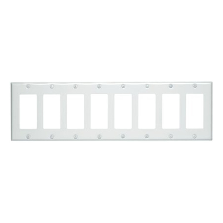 8-Gang Decorator Wall Plate, Metal - White