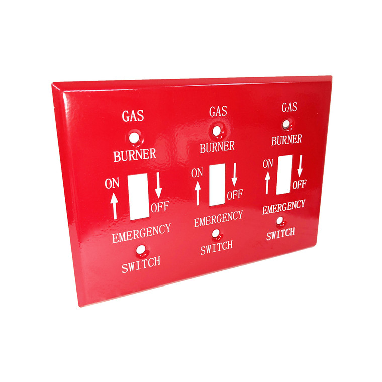 3-Gang Toggle Wall Plate, Steel, Red Emergency Gas