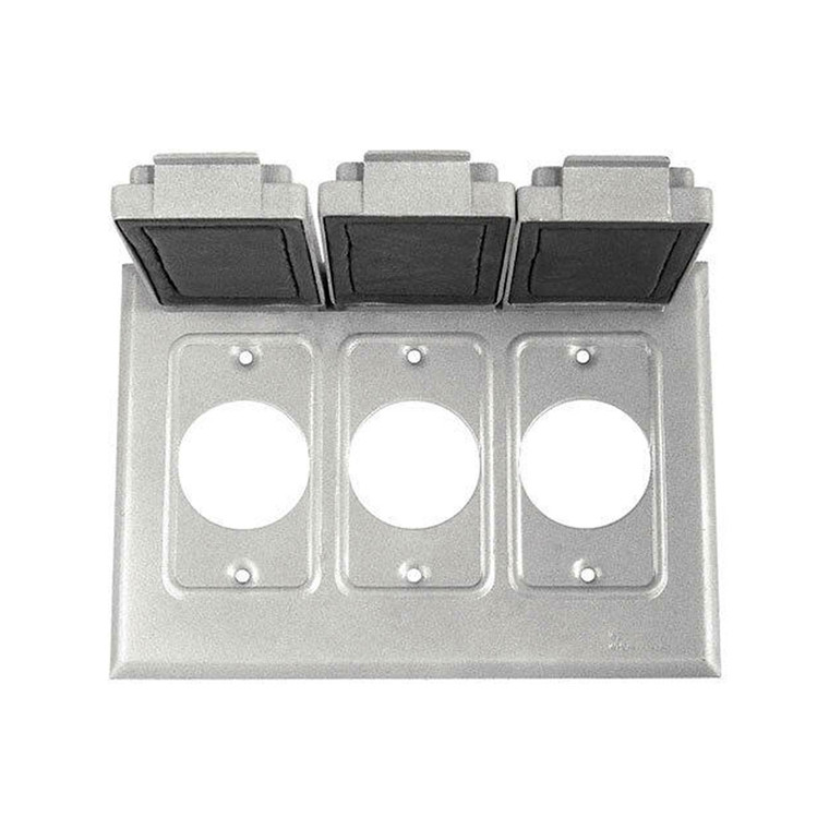 3-Gang Weatherproof Box Cover, Three  Single Receptacles (1.41" Diameter)