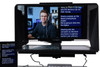 Desktop Arm Model Teleprompter Flex Plus 23.5" HD-SDI and HDMI Screen PrompterPeople Setup Side Angle with Arm - Free Fly Desktop Office, work from home Teleprompter - Face with Signal Close Up