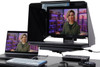 Desktop Arm Model Teleprompter Flex Plus 18.5" HD-SDI and HDMI Screen PrompterPeople Setup Side Angle with Arm - Free Fly Desktop Office, work from home Teleprompter - Face with Signal Close Up - Angled