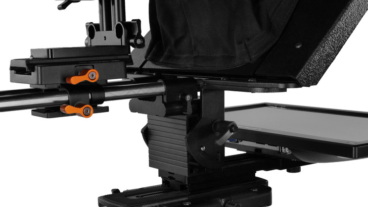Flex Plus 16:9 15" RGB IPS | 3G-SDI | HDMI Teleprompter Side 15MM Rail Mount Model - Rod Adapter - Angle Adjustment Close Up