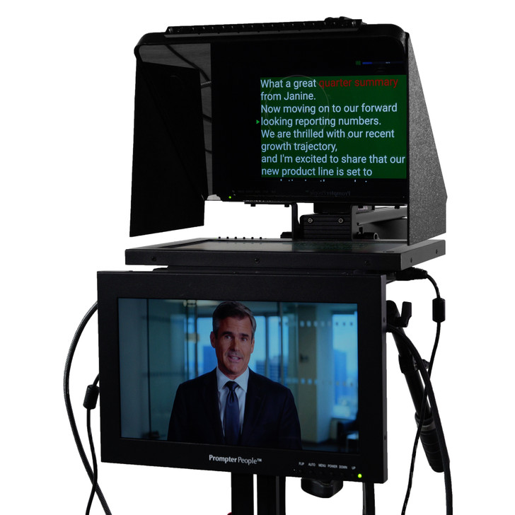 Flex Plus 16:9 12" RGB IPS | 3G-SDI | HDMI Teleprompter with Signal - Full Screen - Talent Monitor Teleprompter - Angled Signal