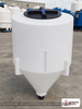 85 Gallon Full Drain Cone Bottom Inductor Tank. Polyethylene; White; dimensions 49.0in H x 30.0in W x 30.0in L; 37.0 lb empty; 1.5 specific gravity rating. Manufacturer part number N-44218. Sold by OneSource Plastics (https://www.onesourceplastics.com).