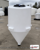 110 Gallon Full Drain Cone Bottom Inductor Tank. Polyethylene; White; dimensions 56.0in H x 30.0in W x 30.0in L; 44.0 lb empty; 1.5 specific gravity rating. Manufacturer part number N-44217. Sold by OneSource Plastics (https://www.onesourceplastics.com).