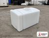 Norwesco 26 Gallon Plastic Portable Flat Bottom Utility Tank in White. Polyethylene; White; dimensions 20.0in H x 18.0in W x 25.0in L; 14.97 lb empty; 1.5 specific gravity rating. Manufacturer part number N-43835. Sold by OneSource Plastics (https://www.onesourceplastics.com).