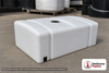 Norwesco 52 Gallon Portable Flat Bottom Utility Tank in White. 52 gallon capacity; Polyethylene; White; dimensions 17.0in H x 24.0in W x 43.0in L; 32.0 lb empty; 1.5 specific gravity rating; fittings: 1"; max temp 120 deg  F / 48 deg  C; 3 Year Warranty. Manufacturer part number 43839. Manufactured by Norwesco. Sold by OneSource Plastics (https://www.onesourceplastics.com).