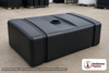 Norwesco 110 Gallon Portable Flat Bottom Utility Tank in Black. Polyethylene; Black; dimensions 18.0in H x 35.0in W x 48.0in L; 62.0 lb empty; 1.5 specific gravity rating. Manufacturer part number N-44934. Sold by OneSource Plastics (https://www.onesourceplastics.com).